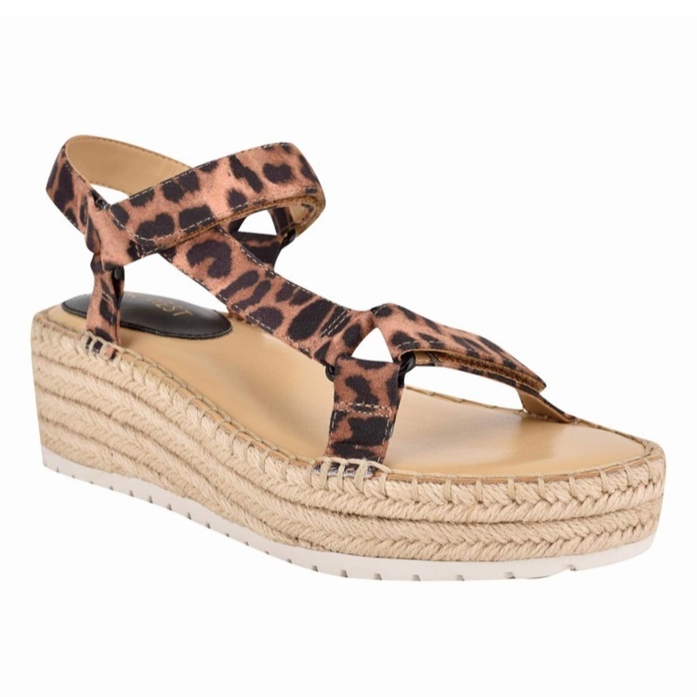 Nine West Leopard Espadrille Sandals Tan Black Size 8
